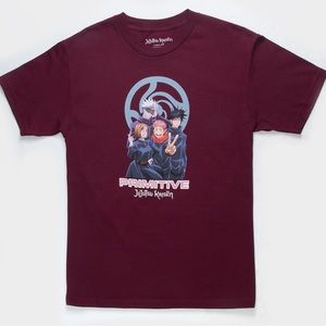 Brand new primitive X Jujutsu Kaisen United T-shirt in burgundy. Men’s small